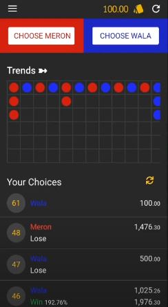 Your betting choices with wins and losses